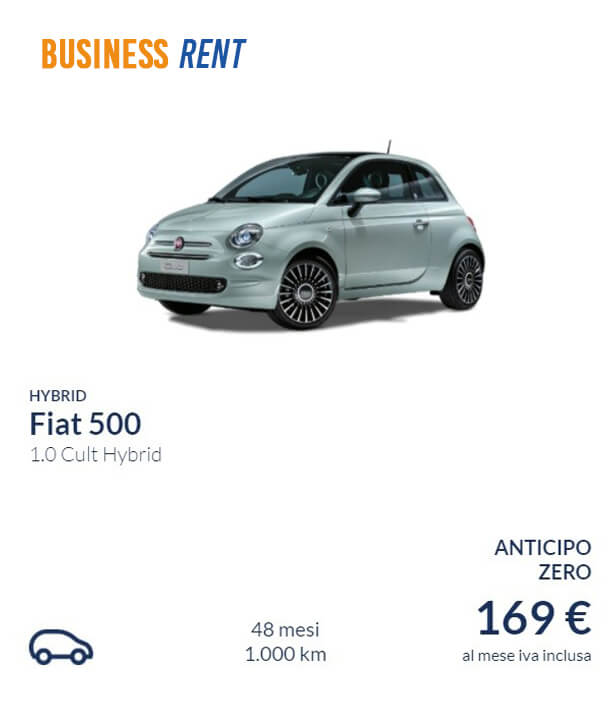 Offerta Noleggio Aziendale Fiat 500 hybrid 1.0 169€