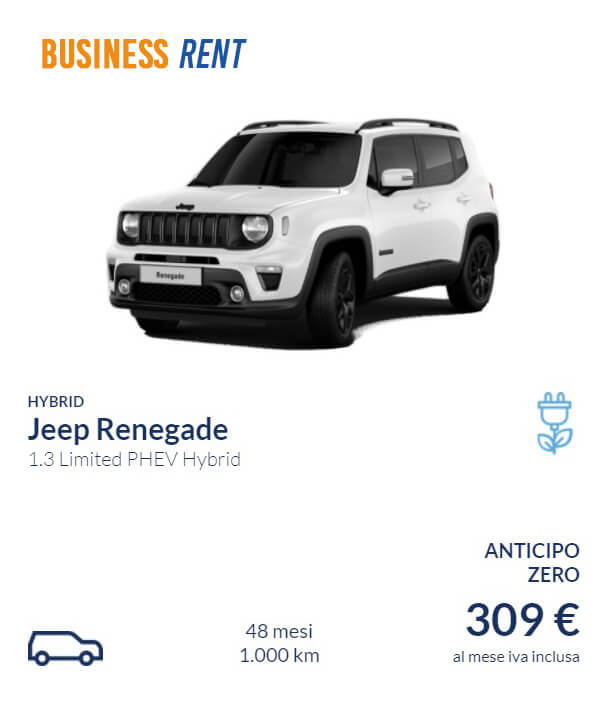 Offerta Noleggio Aziendale Jeep Renegade 1.3 Limited PHEV Hybrid 309€